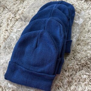 Set of 6 Navy Blue Knit Beanie Hats